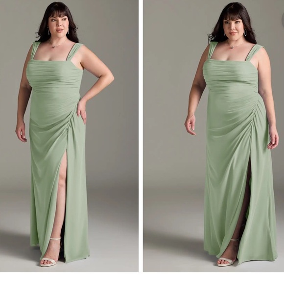 Azazie Jesaphine Dusty Sage Ruched Chiffon Gown - Picture 5 of 8